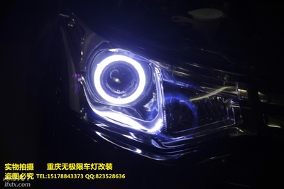 重庆改灯无极限 三菱车灯改装Q5透镜氙气大灯与白色COB天使眼全记录